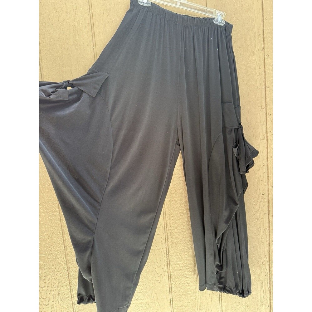 Boho Harem Pants Black Wide Leg Palazzo Trousers Elastic Waist Baggy sizeM- L - Picture 3 of 11